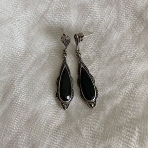 Vintage Judith Jack Sterling Silver and Onyx Drop Earrings
